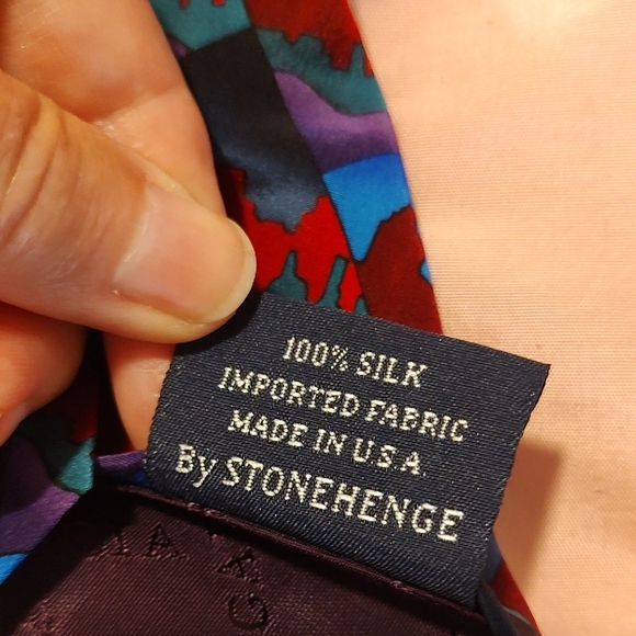 J. Garcia Silk Abstract Tie in Blue, Red, and Purple 4" Made in USA. - Picture 4 of 4